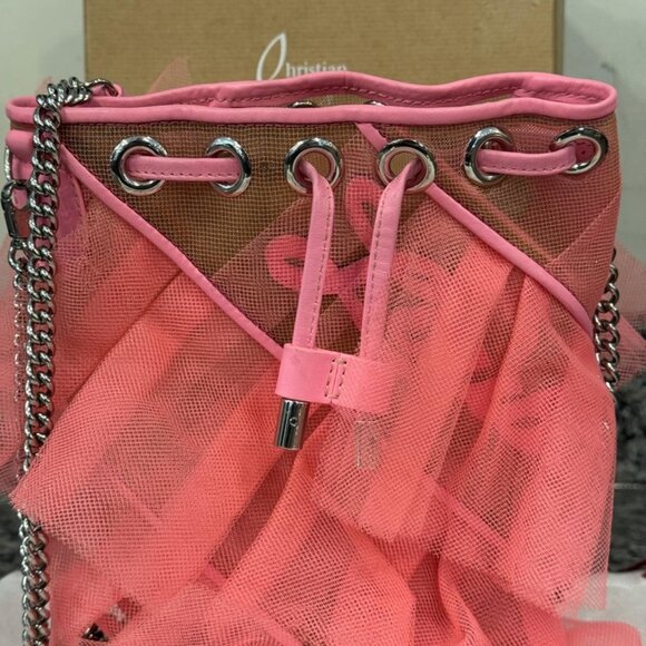 Christian Louboutin Marie Jane Ruffle Tulle Bucket Bubble Gum Pink VWG 341576 - Picture 4 of 9